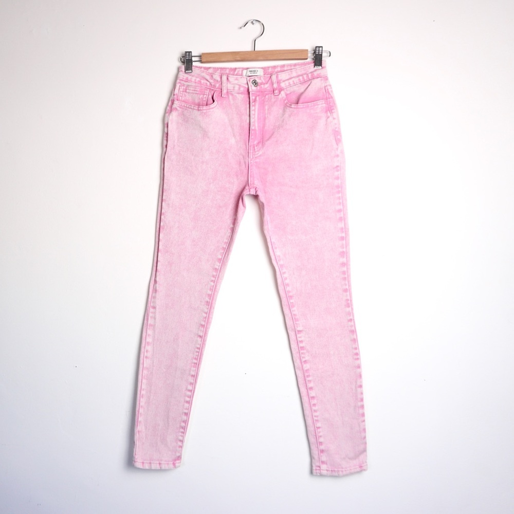 FOREVER‎ 21 Pink Acid Wash Skinny Jeans